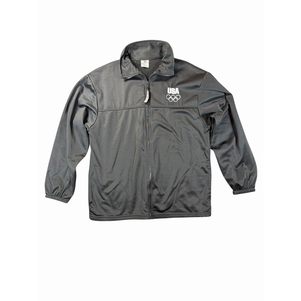 USA Olympics Team Full Zip Jacket Black Made USA Large Athletic